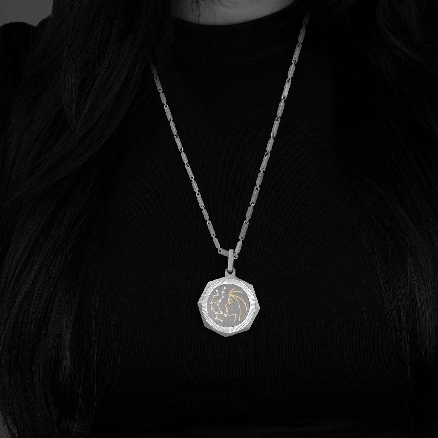 Starlight Virgo pendant, worn close